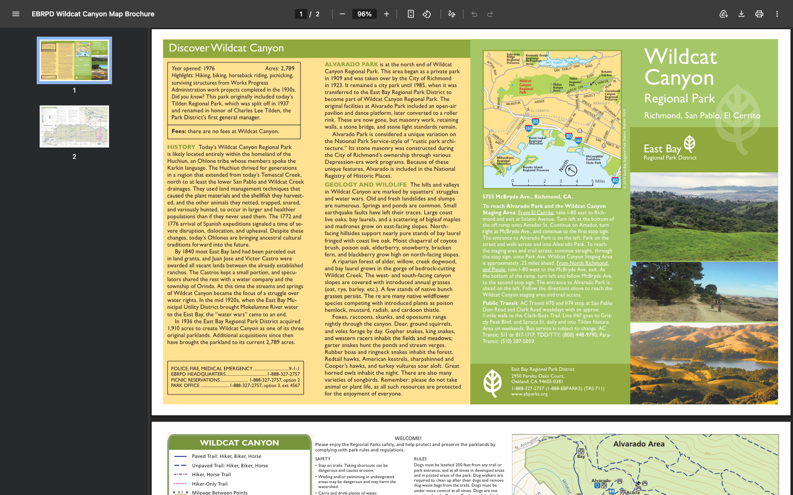 EBRPD Wildcat Canyon Regional Park Map